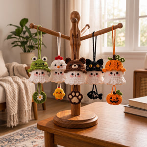 Halloween 2026 Crochet Ghost Car Charm, Handmade Mirror Accessory, Cute Spooky Car Ornament
