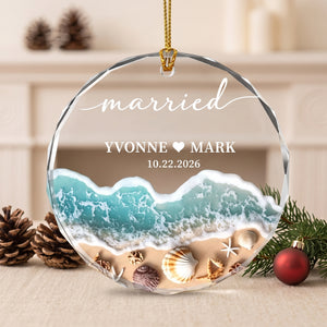Personalized Beach Engaged Married Ornament - Gifts for Couples