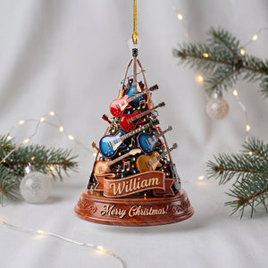 Personalized Guitar Christmas Tree Acrylic Ornament - Electric Guitar Decor, Rock Music Lover Gift, Guitarist Holiday Decor, Band Gift
