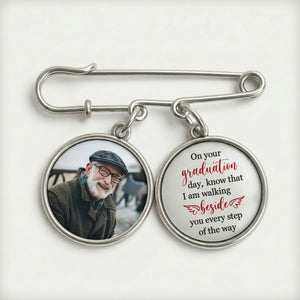 Graduation Walking Beside You Every Step - Personalized Memorial Lapel Pin With Photo Charms