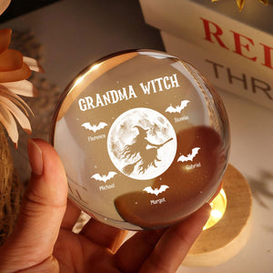 Grandma Witch With Kids - Personalized Crystal Ball Night Light - Halloween Gift
