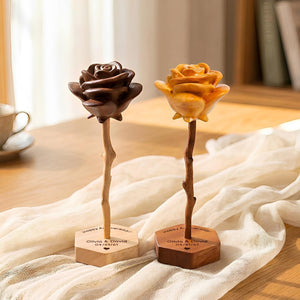 Hand-carved wooden roses – Personalized Engraved Base