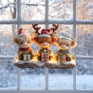 Christmas Highland Cow Acrylic Ornament: Festive Window Decor