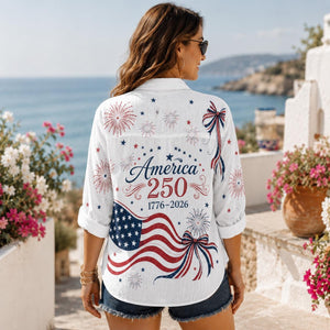 Retro American Flag Women Top Shirt - USA 250th Anniversary Blouse Shirt
