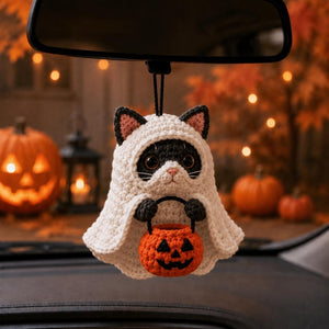 Crochet Ghost Cat,Crochet Ghost Cute Halloween Ornament