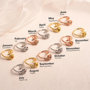 Personalized Birth Flower Fidget Spinner Ring - Mother's Day Gifts