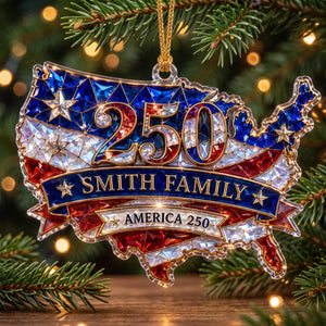 Personalized America 250 Hologram USA Map Ornament