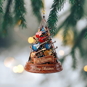Personalized Guitar Christmas Tree Acrylic Ornament - Electric Guitar Decor, Rock Music Lover Gift, Guitarist Holiday Decor, Band Gift