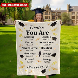 Personalized Graduation Cap Bible Chapter Soft Throw Blanket with Name and Year Home Decor Graduation Inspiring Gift for Christian Graduates