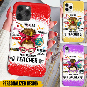 Messy Bun Teacher Counselor Educator Teach Inspire Love Personalized Phone case Perfect Teacher's Day Gift