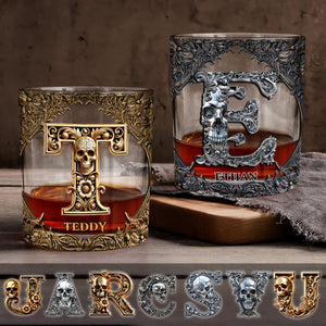 Skull Name Initial Letter - Personalized Skull Whiskey Glass