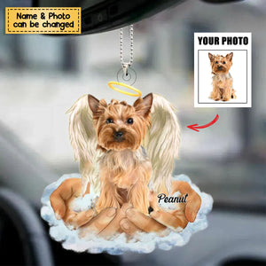 Pet Lovers Gifts - In The Hands Of God - Custom Acrylic Memorial Ornament Upload Photo