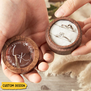 Personalized Round Engagement Wood Ring Box, Gift For Her