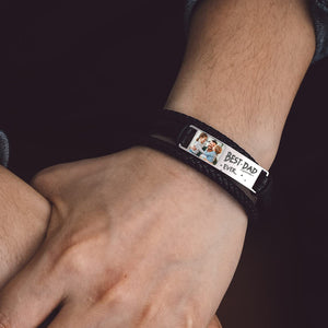 Best Dad Grandpa Ever - Personalised Cuff Leather Bracelet With Photo, Men's Bracelet Gift for Dad