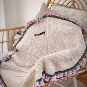 Hand-Knitted Rose Blanket - Gift for Mother's Day, Valentine's Day