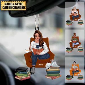 Girl Reading Book Sitting On A Chair - Custom Book Titles, Personalized Acrylic Ornament