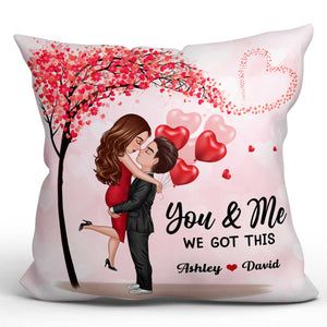 Couple Hugging Kissing Under Heart Tree Personalized Pillow - Valentine‘s Day Gift