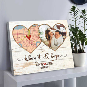 Where It All Began Map Gift, Custom Map Print with Photo, First Anniversary Gifts for Him, Personalized Map Location Poster