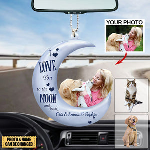I Love You To The Moon Personalized Car Hanging Ornament - Gifts For Dog Lover-Custom Your Photo/Name
