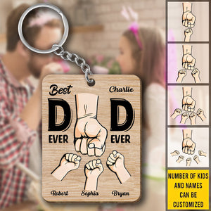 Best Dad Ever- Hands Fist Bump Personalized Wooden Keychain