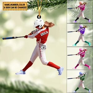 Custom Personalized Softball Acrylic Christmas Ornament, Gift For Softball Lovers