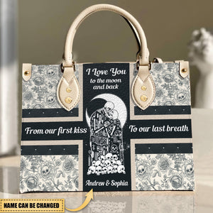 I Love You To The Moon And Back, Personalized Leather Bag, Gift For Couple