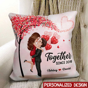 Couple Hugging Kissing Under Heart Tree Personalized Pillow - Valentine‘s Day Gift