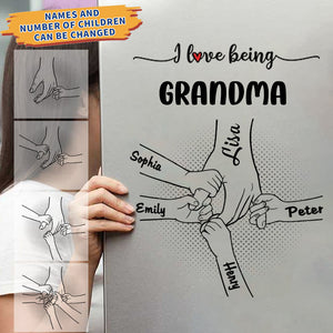 Personalized Decal/Sticker-I Love Being Grandma/Mom I Love You Sign Hand Holding With Grandkid Names For Grandma/mom