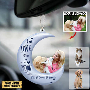I Love You To The Moon Personalized Car Hanging Ornament - Gifts For Dog Lover-Custom Your Photo/Name