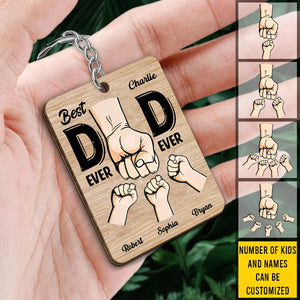 Best Dad Ever- Hands Fist Bump Personalized Wooden Keychain