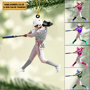 Custom Personalized Softball Acrylic Christmas Ornament, Gift For Softball Lovers
