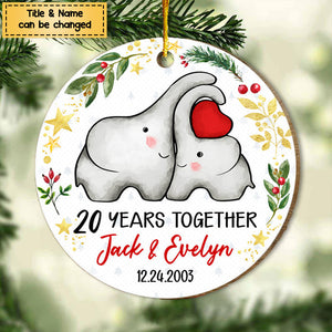 Anniversary Gift For Couple Elephant Personalized Circle Ornament