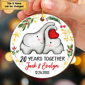 Anniversary Gift For Couple Elephant Personalized Circle Ornament
