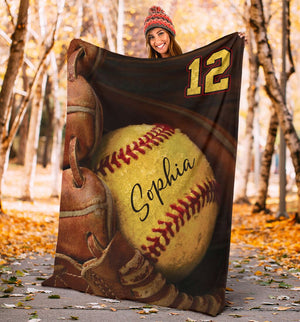 Personalized Name And Number Softball Blanket Gift For Softball Lovers Gifts