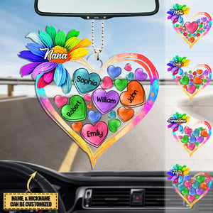 Colorful Sunflower Grandma Mom Heart Loads Of Love, Personalized Car Hang Ornament