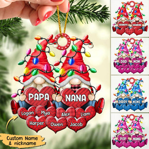 Colorful Christmas Light Couple Papa Grandma Nana Daddy Loves Sweet Heart Kids Personalized Ornament