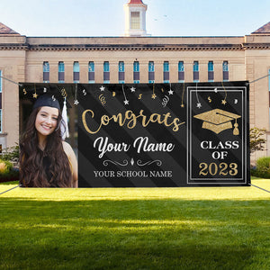 Custom Congrats Photo With Glitter Graduation 2023 Banner, Graduation Gift