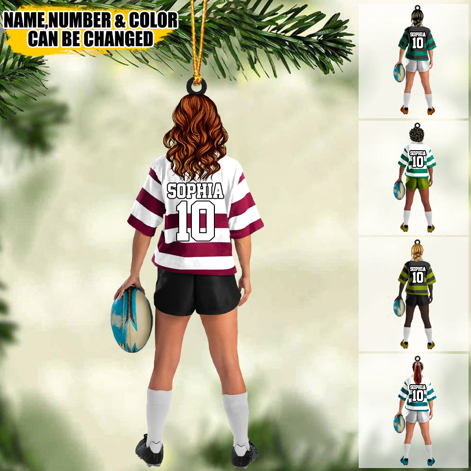 Personalized Rugby Female/Girl/Woman Player Acrylic Christmas / Car Ornament - Gift For Rugby Players