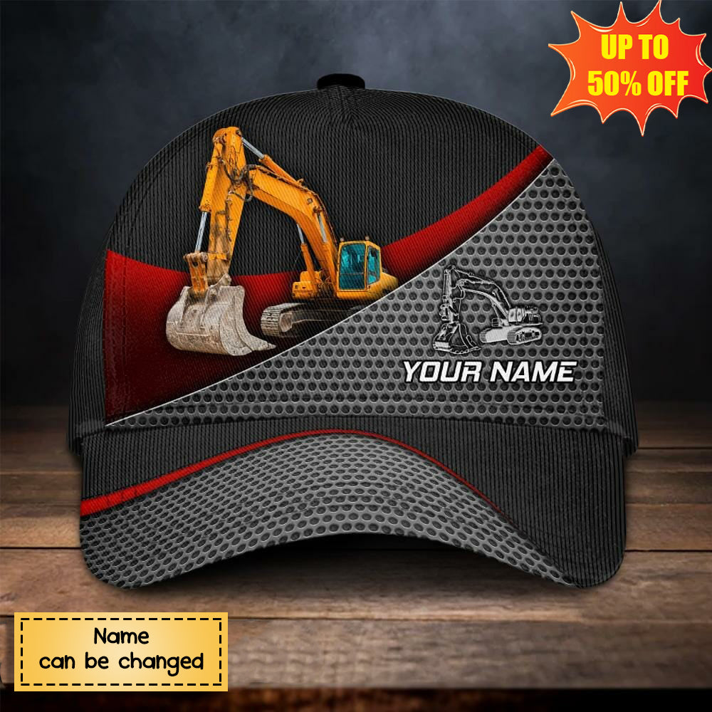 Excavator Red Gray Metal Pattern Personalized Classic Cap