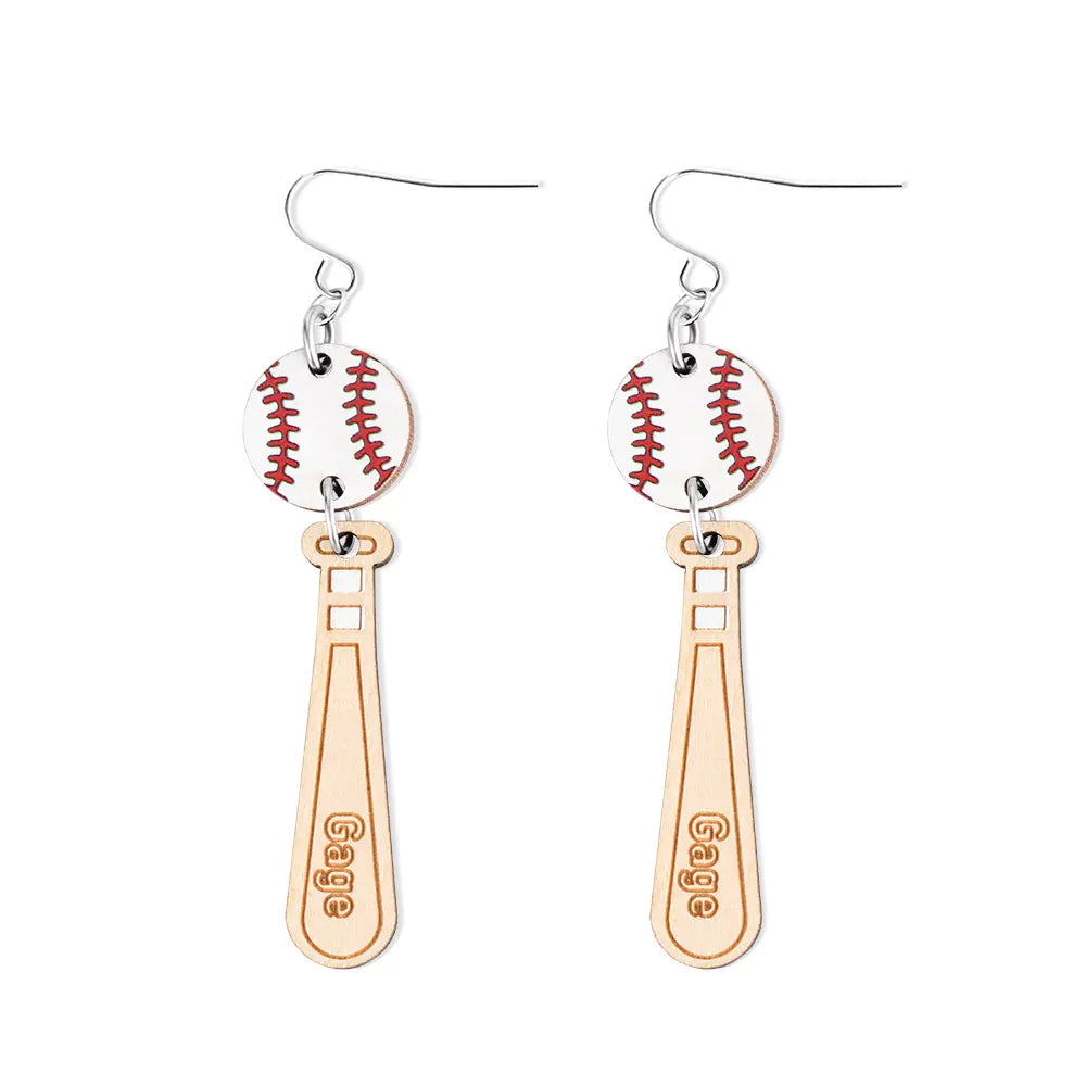 Personalized Name Baseball Earrings, Wooden Baseball Bat Jewelry, Softball Earrings, Gift for Sports Mom/Daughter/Baseball Fan