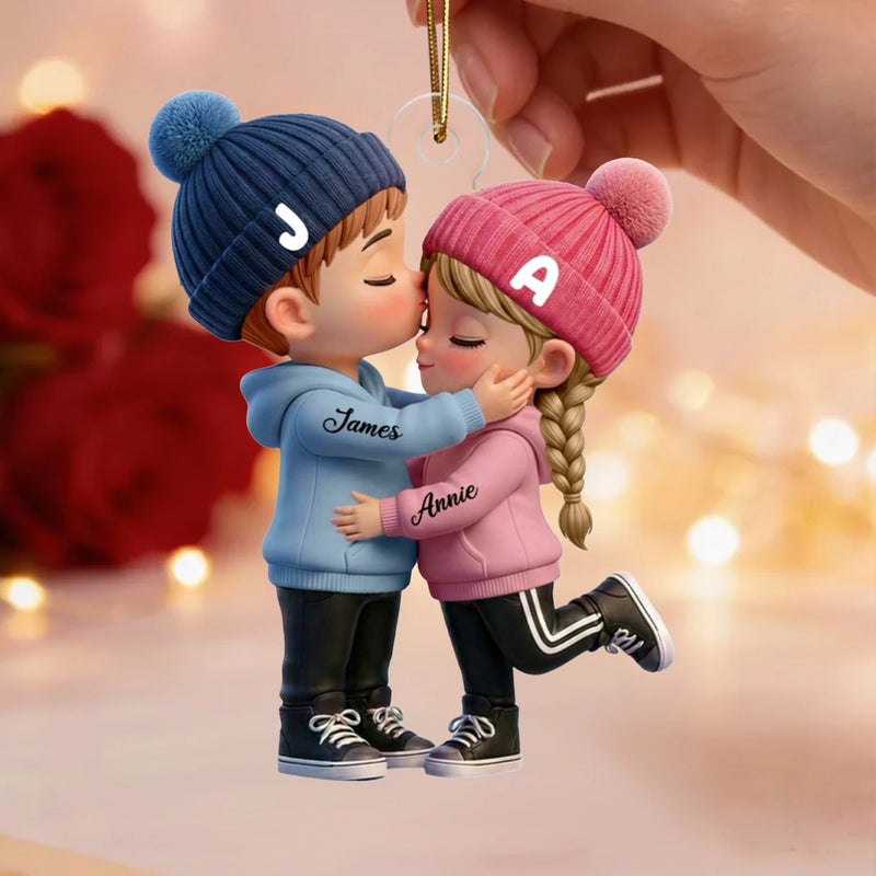 Personalized Acrylic Keychain, Kissing Couple Car Charm in Soft Colors, Unique Gift for Couple
