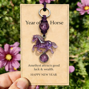 Lucky Amethyst Crystal Horse Keychain - A Symbol of Wisdom & Success
