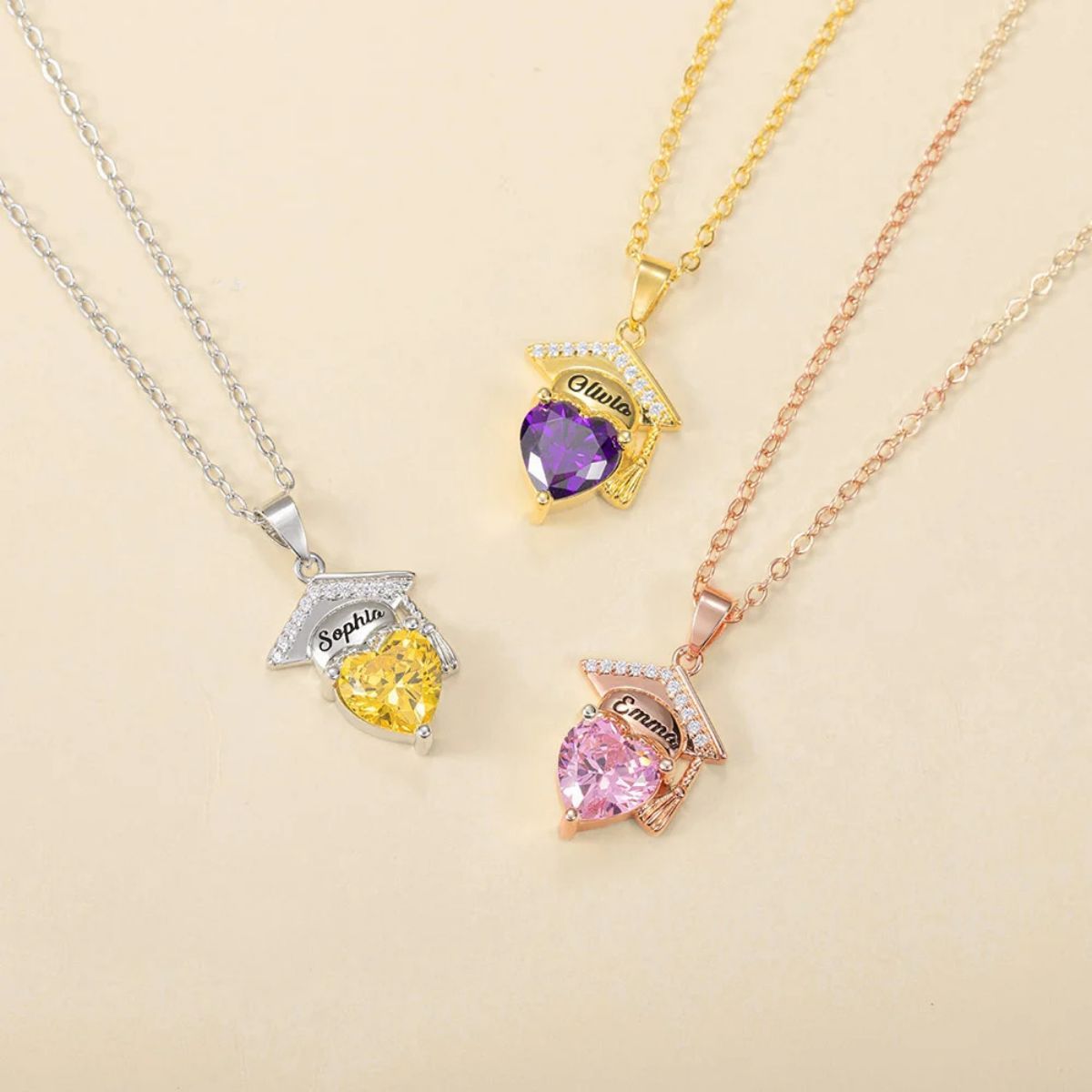 Personalized Graduation Cap Heart Birthstone Necklace, Graduation Gift for Class of 2025 Graduates