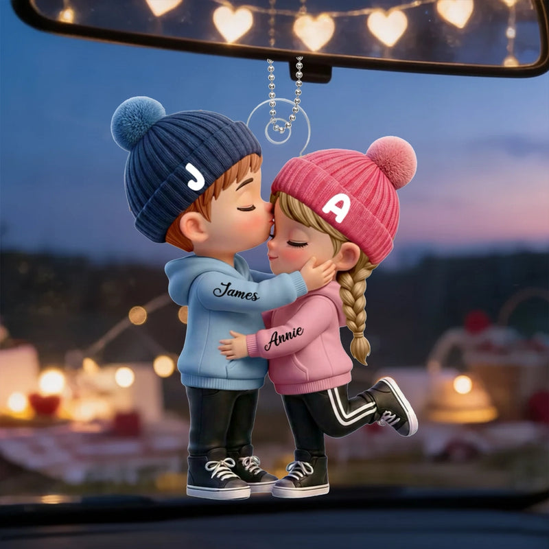 Personalized Acrylic Keychain, Kissing Couple Car Charm in Soft Colors, Unique Gift for Couple
