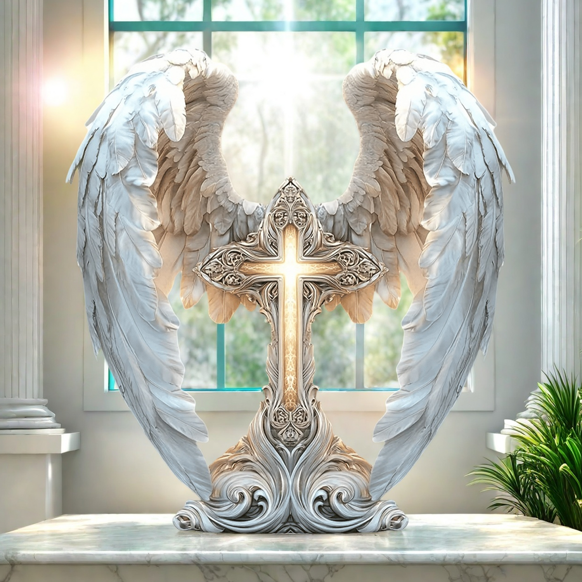 Gorgeous Angel Wings Cross Acrylic Plaque