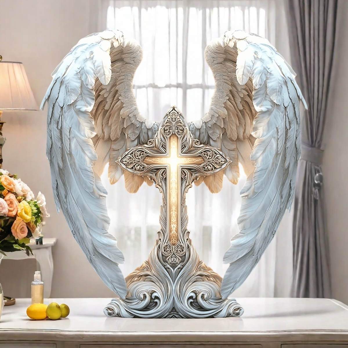 Gorgeous Angel Wings Cross Acrylic Plaque