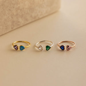 Forever Link Double Heart Personalized Birthstone Ring -  Gift for Her, Wife, Mom, Daughter