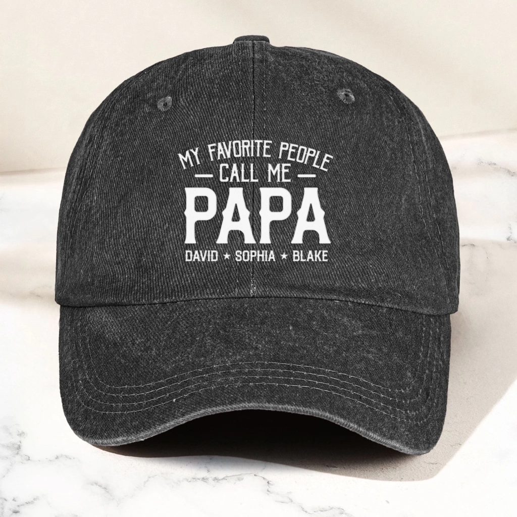 My Favorite People Call Me Papa - Personalized Vintage Washed Denim Cap - Gift for Dad, Papa, or Grandpa