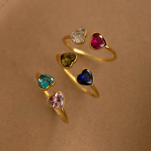 Forever Link Double Heart Personalized Birthstone Ring -  Gift for Her, Wife, Mom, Daughter