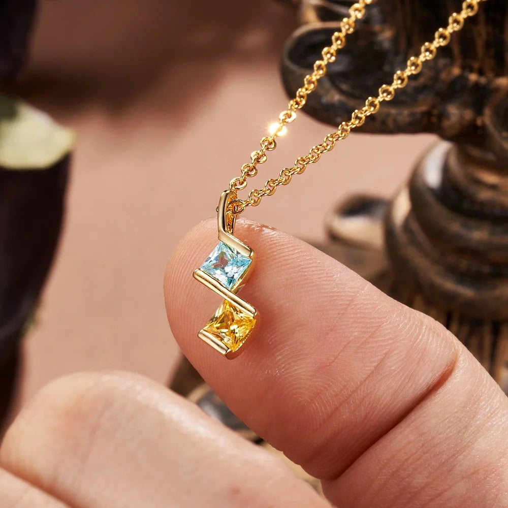 Personalized Mini Square Birthstone Necklace, Mother's Day Gift